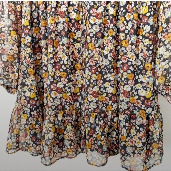 ✨NWT Zara Multicolor Floral Long Sleeve Tie Waist Button Front Ruffle Mini Dress - Picture 6 of 11